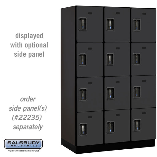 Salsbury 15" Wide Four Tier Designer Wood Locker - 3 Wide - 6 Feet High - 21 Inches Deep - Black - Black Electronic Locks - Sweatfully