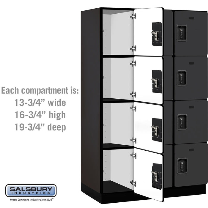 Salsbury 15" Wide Four Tier Designer Wood Locker - 3 Wide - 6 Feet High - 21 Inches Deep - Black - Black Resettable Combination Locks - Sweatfully