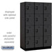 Salsbury 15" Wide Four Tier Designer Wood Locker - 3 Wide - 6 Feet High - 21 Inches Deep - Black - Black Resettable Combination Locks - Sweatfully