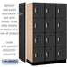 Salsbury 15" Wide Four Tier Designer Wood Locker - 3 Wide - 6 Feet High - 21 Inches Deep - Black - Silver Electronic Locks - Sweatfully