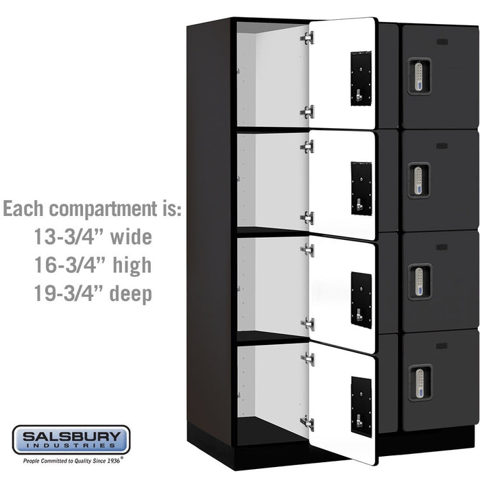 Salsbury 15" Wide Four Tier Designer Wood Locker - 3 Wide - 6 Feet High - 21 Inches Deep - Black - Silver Electronic Locks - Sweatfully