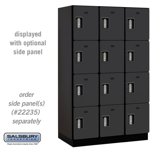 Salsbury 15" Wide Four Tier Designer Wood Locker - 3 Wide - 6 Feet High - 21 Inches Deep - Black - Silver Electronic Locks - Sweatfully