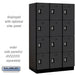 Salsbury 15" Wide Four Tier Designer Wood Locker - 3 Wide - 6 Feet High - 21 Inches Deep - Black - Silver Resettable Combination Locks - Sweatfully