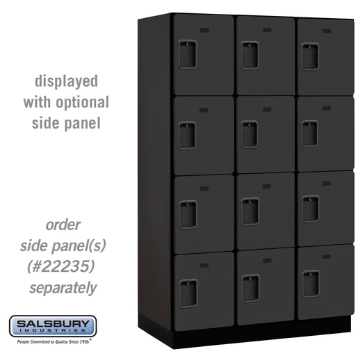 Salsbury 15" Wide Four Tier Designer Wood Locker - 3 Wide - 6 Feet High - 21 Inches Deep - Black - Hasps - Sweatfully