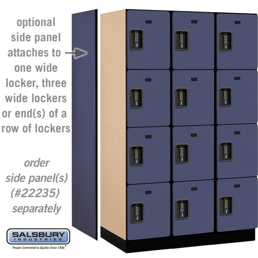 Salsbury 15" Wide Four Tier Designer Wood Locker - 3 Wide - 6 Feet High - 21 Inches Deep - Blue - Black Electronic Locks - Sweatfully
