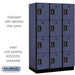 Salsbury 15" Wide Four Tier Designer Wood Locker - 3 Wide - 6 Feet High - 21 Inches Deep - Blue - Black Electronic Locks - Sweatfully