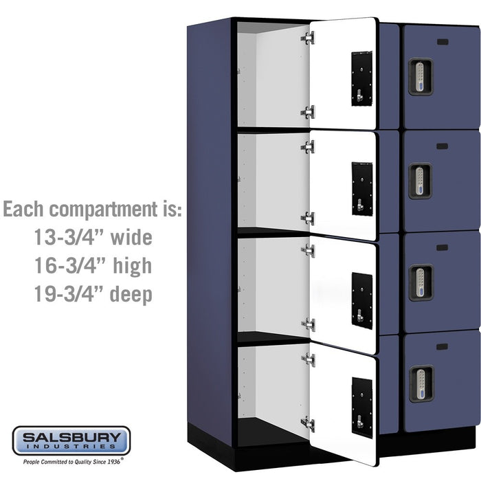 Salsbury 15" Wide Four Tier Designer Wood Locker - 3 Wide - 6 Feet High - 21 Inches Deep - Blue - Silver Electronic Locks - Sweatfully