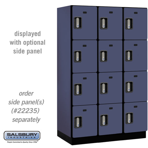 Salsbury 15" Wide Four Tier Designer Wood Locker - 3 Wide - 6 Feet High - 21 Inches Deep - Blue - Silver Electronic Locks - Sweatfully