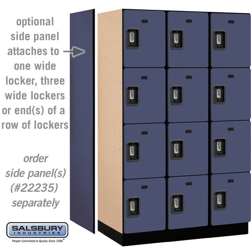 Salsbury 15" Wide Four Tier Designer Wood Locker - 3 Wide - 6 Feet High - 21 Inches Deep - Blue - Silver Resettable Combination Locks - Sweatfully