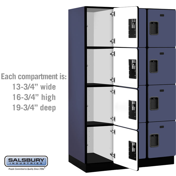 Salsbury 15" Wide Four Tier Designer Wood Locker - 3 Wide - 6 Feet High - 21 Inches Deep - Blue - Hasps - Sweatfully