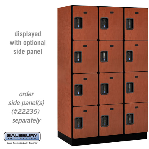Salsbury 15" Wide Four Tier Designer Wood Locker - 3 Wide - 6 Feet High - 21 Inches Deep - Cherry - Black Electronic Locks - Sweatfully