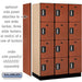 Salsbury 15" Wide Four Tier Designer Wood Locker - 3 Wide - 6 Feet High - 21 Inches Deep - Cherry - Silver Electronic Locks - Sweatfully