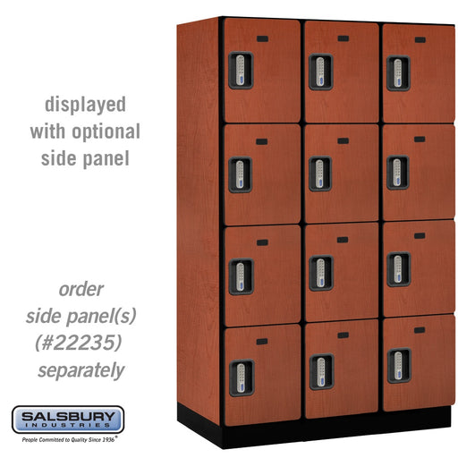 Salsbury 15" Wide Four Tier Designer Wood Locker - 3 Wide - 6 Feet High - 21 Inches Deep - Cherry - Silver Electronic Locks - Sweatfully
