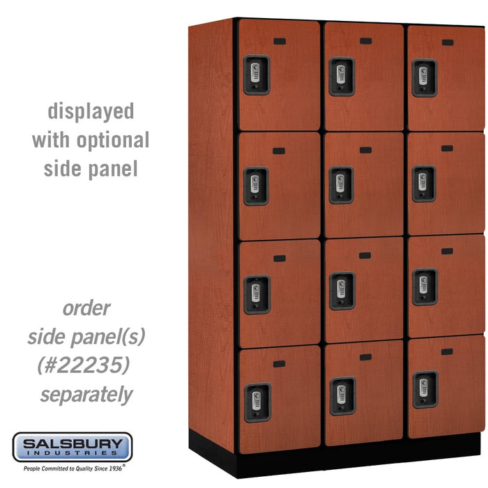 Salsbury 15" Wide Four Tier Designer Wood Locker - 3 Wide - 6 Feet High - 21 Inches Deep - Cherry - Silver Resettable Combination Locks - Sweatfully