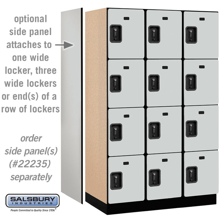 Salsbury 15" Wide Four Tier Designer Wood Locker - 3 Wide - 6 Feet High - 21 Inches Deep - Gray - Black Resettable Combination Locks - Sweatfully