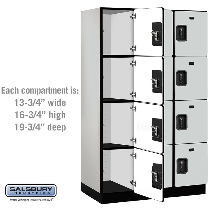 Salsbury 15" Wide Four Tier Designer Wood Locker - 3 Wide - 6 Feet High - 21 Inches Deep - Gray - Black Resettable Combination Locks - Sweatfully