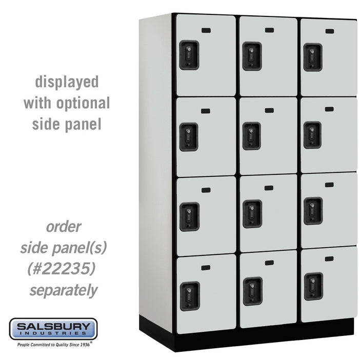 Salsbury 15" Wide Four Tier Designer Wood Locker - 3 Wide - 6 Feet High - 21 Inches Deep - Gray - Black Resettable Combination Locks - Sweatfully