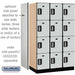 Salsbury 15" Wide Four Tier Designer Wood Locker - 3 Wide - 6 Feet High - 21 Inches Deep - Gray - Silver Electronic Locks - Sweatfully