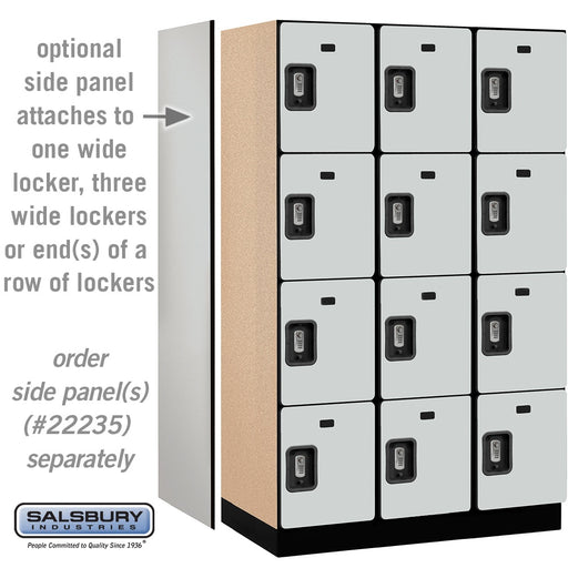 Salsbury 15" Wide Four Tier Designer Wood Locker - 3 Wide - 6 Feet High - 21 Inches Deep - Gray - Silver Resettable Combination Locks - Sweatfully