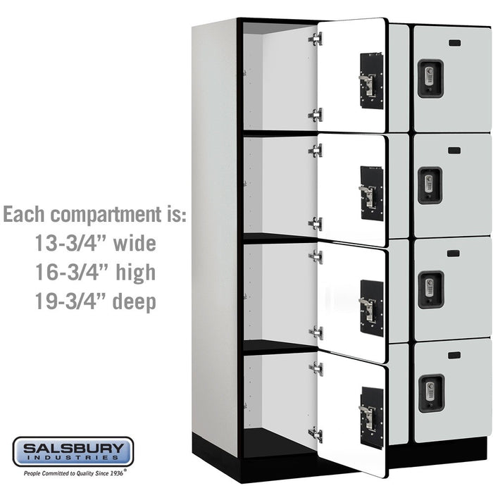 Salsbury 15" Wide Four Tier Designer Wood Locker - 3 Wide - 6 Feet High - 21 Inches Deep - Gray - Silver Resettable Combination Locks - Sweatfully