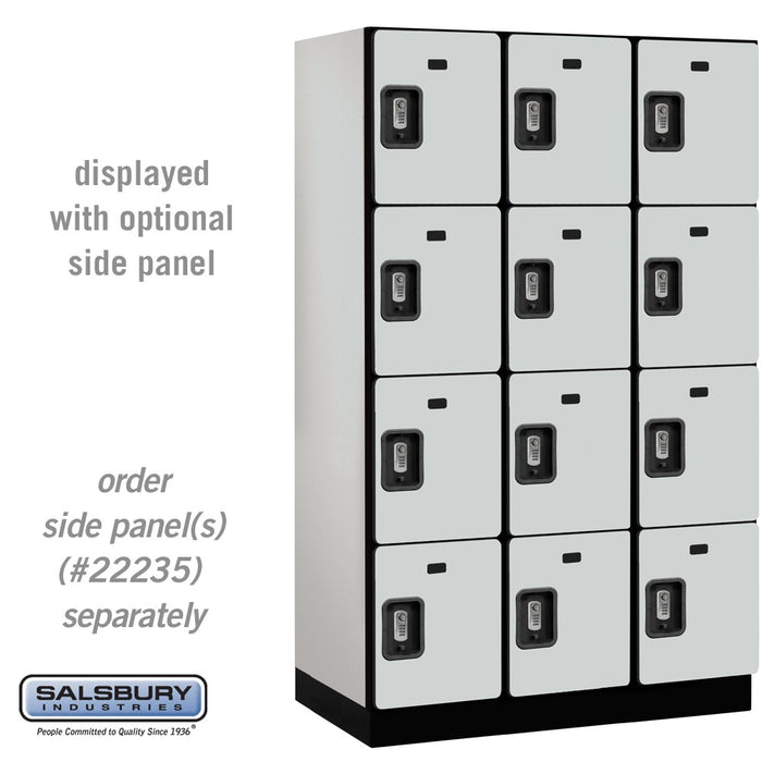 Salsbury 15" Wide Four Tier Designer Wood Locker - 3 Wide - 6 Feet High - 21 Inches Deep - Gray - Silver Resettable Combination Locks - Sweatfully