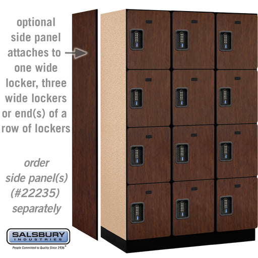 Salsbury 15" Wide Four Tier Designer Wood Locker - 3 Wide - 6 Feet High - 21 Inches Deep - Mahogany - Black Electronic Locks - Sweatfully