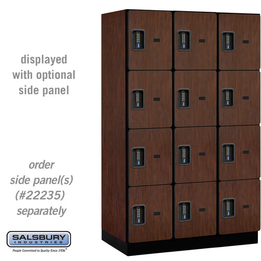 Salsbury 15" Wide Four Tier Designer Wood Locker - 3 Wide - 6 Feet High - 21 Inches Deep - Mahogany - Black Electronic Locks - Sweatfully