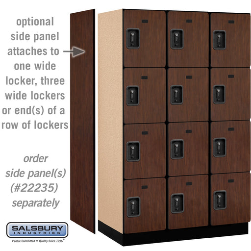 Salsbury 15" Wide Four Tier Designer Wood Locker - 3 Wide - 6 Feet High - 21 Inches Deep - Mahogany - Black Resettable Combination Locks - Sweatfully