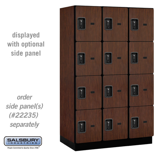 Salsbury 15" Wide Four Tier Designer Wood Locker - 3 Wide - 6 Feet High - 21 Inches Deep - Mahogany - Black Resettable Combination Locks - Sweatfully