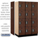 Salsbury 15" Wide Four Tier Designer Wood Locker - 3 Wide - 6 Feet High - 21 Inches Deep - Mahogany - Silver Electronic Locks - Sweatfully