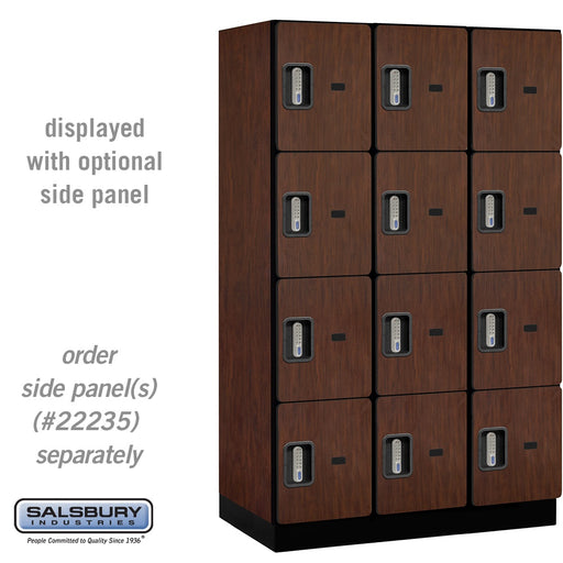 Salsbury 15" Wide Four Tier Designer Wood Locker - 3 Wide - 6 Feet High - 21 Inches Deep - Mahogany - Silver Electronic Locks - Sweatfully