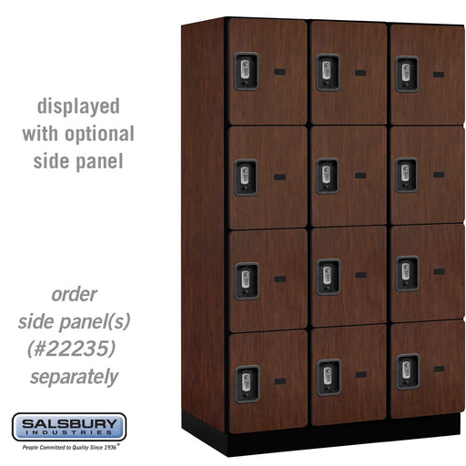 Salsbury 15" Wide Four Tier Designer Wood Locker - 3 Wide - 6 Feet High - 21 Inches Deep - Mahogany - Silver Resettable Combination Locks - Sweatfully