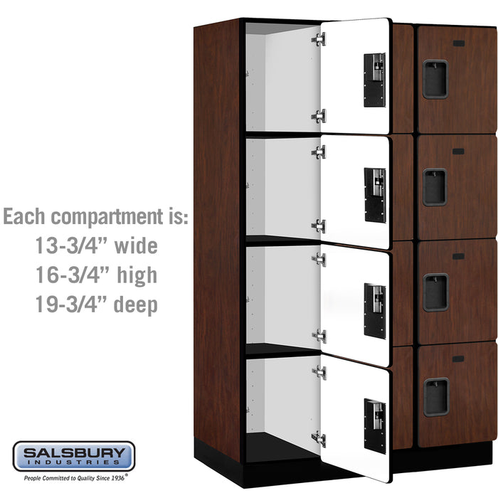 Salsbury 15" Wide Four Tier Designer Wood Locker - 3 Wide - 6 Feet High - 21 Inches Deep - Mahogany - Hasps - Sweatfully