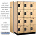 Salsbury 15" Wide Four Tier Designer Wood Locker - 3 Wide - 6 Feet High - 21 Inches Deep - Maple - Black Electronic Locks - Sweatfully