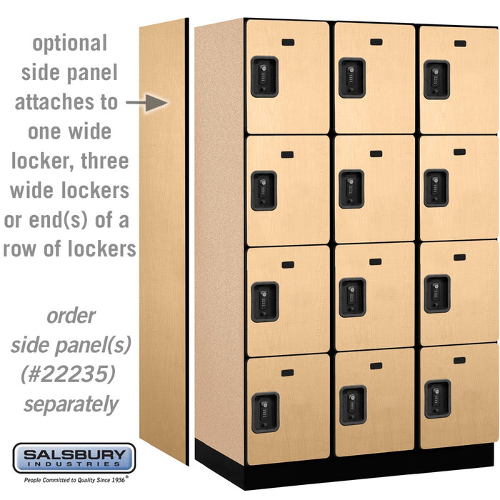 Salsbury 15" Wide Four Tier Designer Wood Locker - 3 Wide - 6 Feet High - 21 Inches Deep - Maple - Black Resettable Combination Locks - Sweatfully