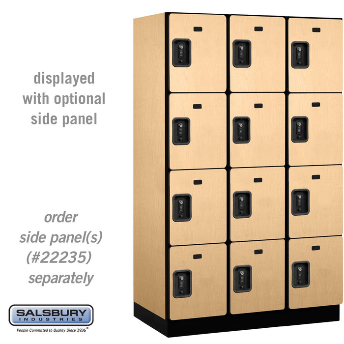 Salsbury 15" Wide Four Tier Designer Wood Locker - 3 Wide - 6 Feet High - 21 Inches Deep - Maple - Black Resettable Combination Locks - Sweatfully