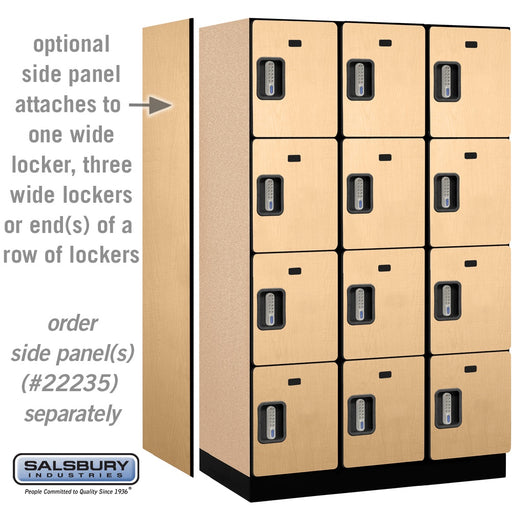 Salsbury 15" Wide Four Tier Designer Wood Locker - 3 Wide - 6 Feet High - 21 Inches Deep - Maple - Silver Electronic Locks - Sweatfully