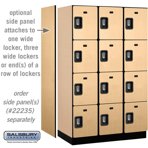 Salsbury 15" Wide Four Tier Designer Wood Locker - 3 Wide - 6 Feet High - 21 Inches Deep - Maple - Silver Resettable Combination Locks - Sweatfully