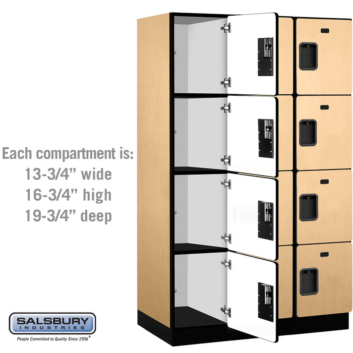 Salsbury 15" Wide Four Tier Designer Wood Locker - 3 Wide - 6 Feet High - 21 Inches Deep - Maple - Hasps - Sweatfully