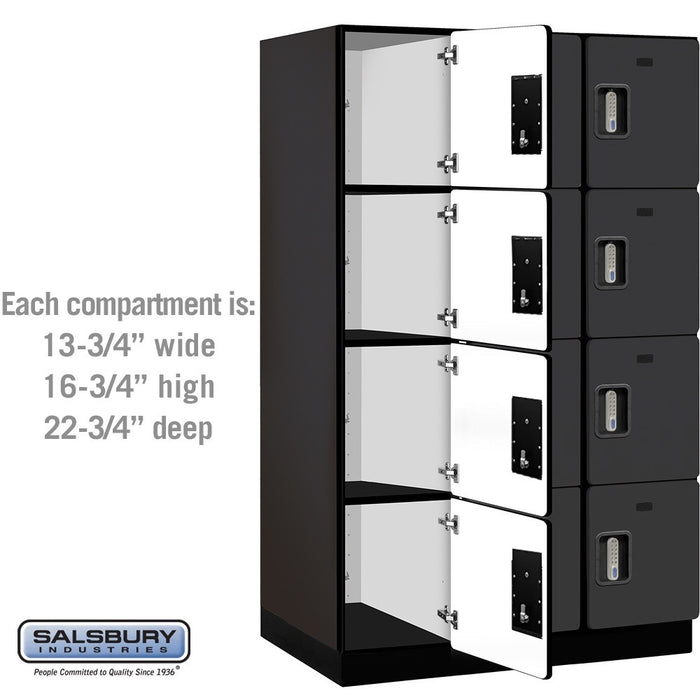 Salsbury 15" Wide Four Tier Designer Wood Locker - 3 Wide - 6 Feet High - 24 Inches Deep - Black - Silver Electronic Locks - Sweatfully