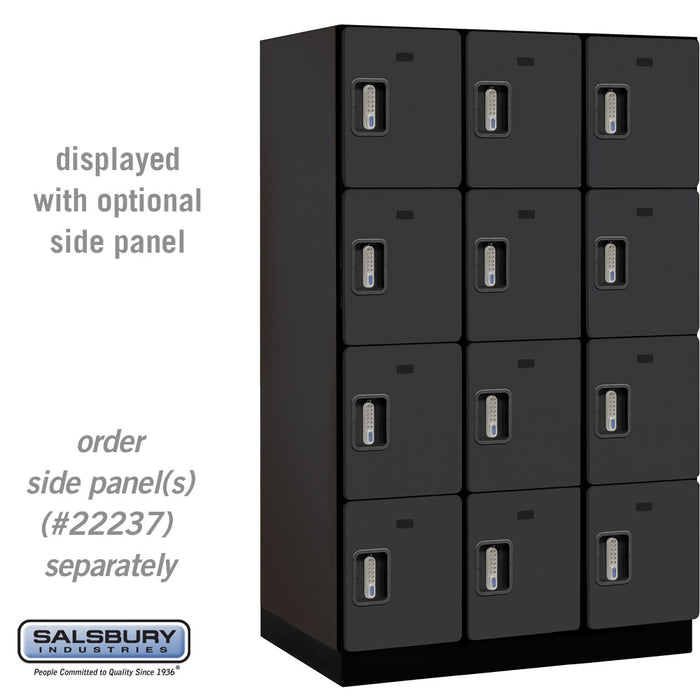Salsbury 15" Wide Four Tier Designer Wood Locker - 3 Wide - 6 Feet High - 24 Inches Deep - Black - Silver Electronic Locks - Sweatfully
