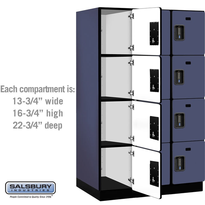 Salsbury 15" Wide Four Tier Designer Wood Locker - 3 Wide - 6 Feet High - 24 Inches Deep - Blue - Black Electronic Locks - Sweatfully