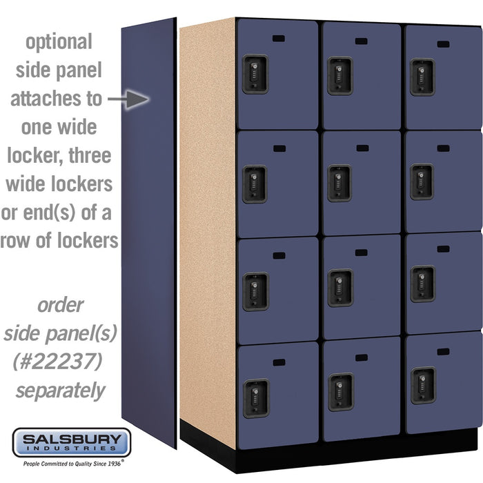 Salsbury 15" Wide Four Tier Designer Wood Locker - 3 Wide - 6 Feet High - 24 Inches Deep - Blue - Black Resettable Combination Locks - Sweatfully