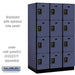 Salsbury 15" Wide Four Tier Designer Wood Locker - 3 Wide - 6 Feet High - 24 Inches Deep - Blue - Black Resettable Combination Locks - Sweatfully