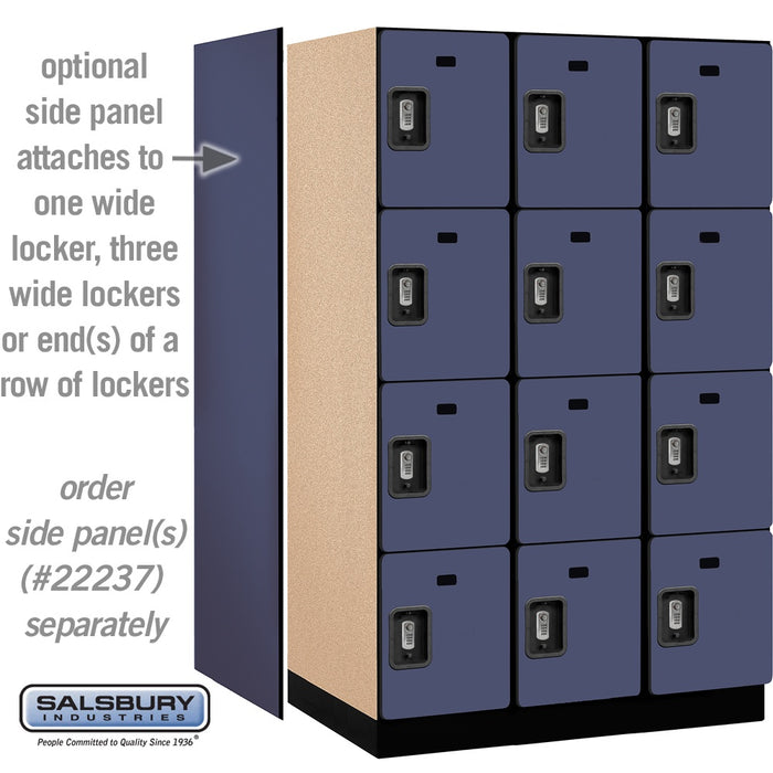 Salsbury 15" Wide Four Tier Designer Wood Locker - 3 Wide - 6 Feet High - 24 Inches Deep - Blue - Silver Resettable Combination Locks - Sweatfully