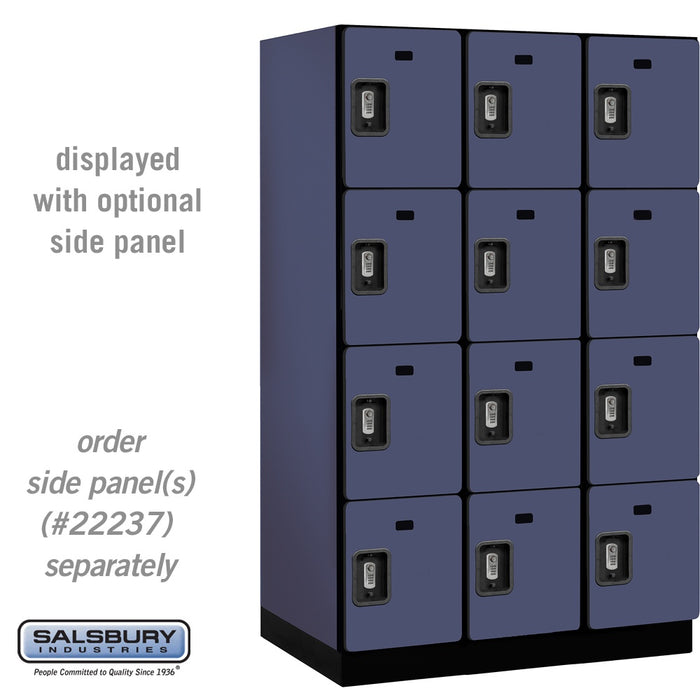 Salsbury 15" Wide Four Tier Designer Wood Locker - 3 Wide - 6 Feet High - 24 Inches Deep - Blue - Silver Resettable Combination Locks - Sweatfully