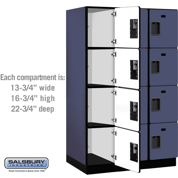 Salsbury 15" Wide Four Tier Designer Wood Locker - 3 Wide - 6 Feet High - 24 Inches Deep - Blue - Hasps - Sweatfully
