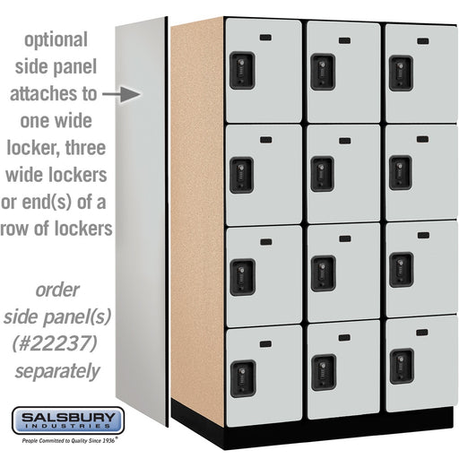 Salsbury 15" Wide Four Tier Designer Wood Locker - 3 Wide - 6 Feet High - 24 Inches Deep - Gray - Black Resettable Combination Locks - Sweatfully