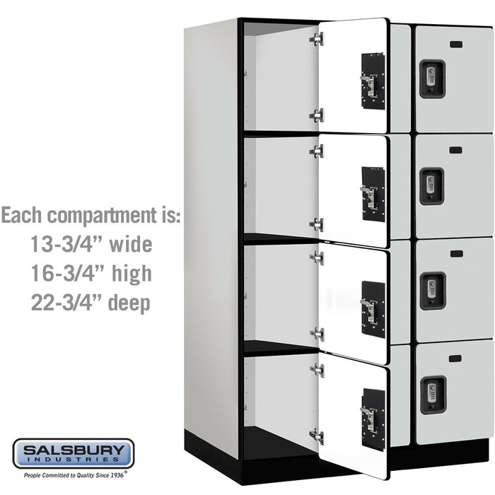Salsbury 15" Wide Four Tier Designer Wood Locker - 3 Wide - 6 Feet High - 24 Inches Deep - Gray - Silver Resettable Combination Locks - Sweatfully