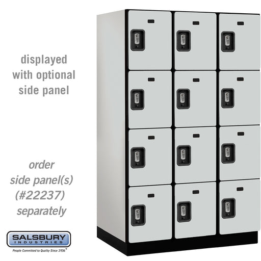 Salsbury 15" Wide Four Tier Designer Wood Locker - 3 Wide - 6 Feet High - 24 Inches Deep - Gray - Silver Resettable Combination Locks - Sweatfully